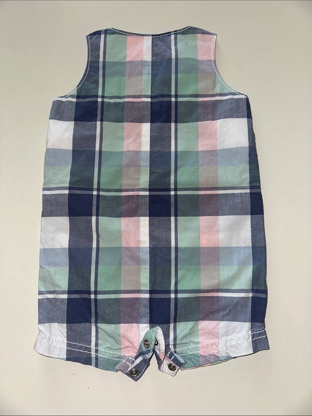 💚 Carter's Pastel Plaid Cotton Romper - Pink, Mint & Navy - Picture 4 of 4